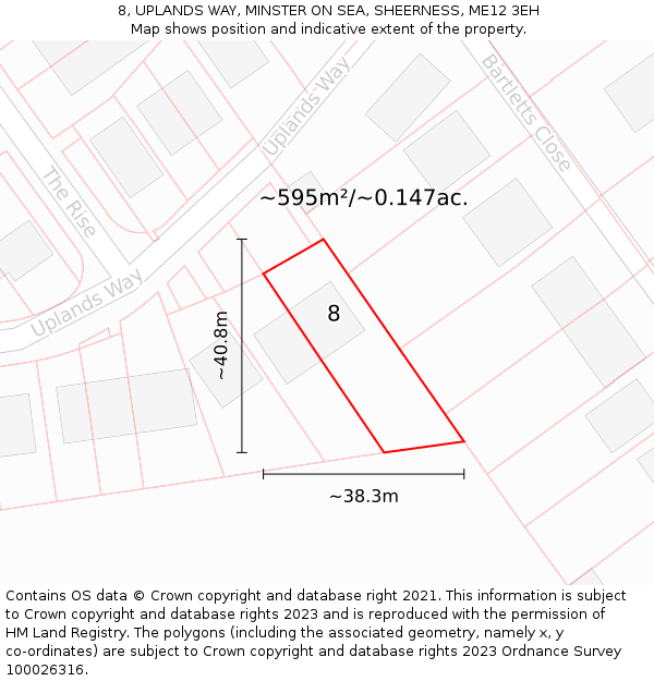 8, UPLANDS WAY, MINSTER ON SEA, SHEERNESS, ME12 3EH: Plot and title map