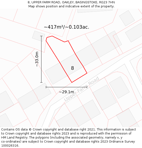 8, UPPER FARM ROAD, OAKLEY, BASINGSTOKE, RG23 7HN: Plot and title map