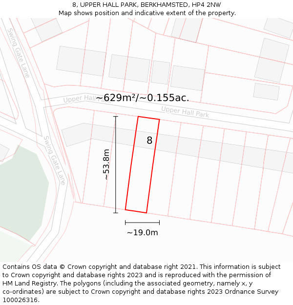 8, UPPER HALL PARK, BERKHAMSTED, HP4 2NW: Plot and title map