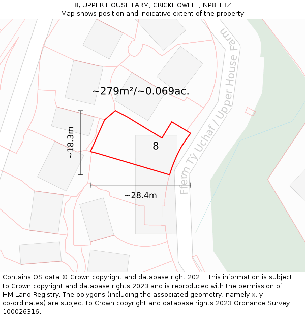 8, UPPER HOUSE FARM, CRICKHOWELL, NP8 1BZ: Plot and title map