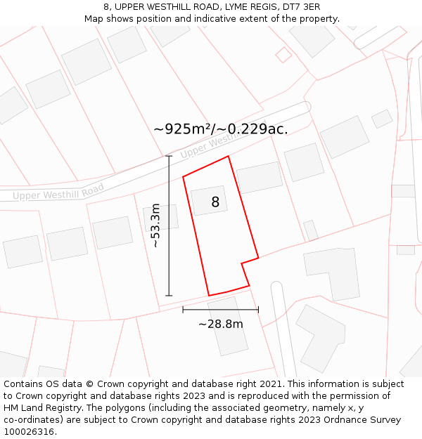 8, UPPER WESTHILL ROAD, LYME REGIS, DT7 3ER: Plot and title map