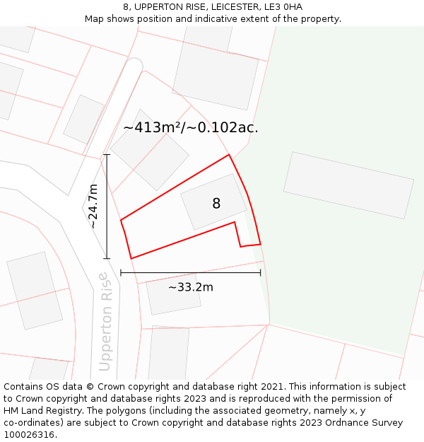 8, UPPERTON RISE, LEICESTER, LE3 0HA: Plot and title map