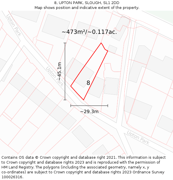 8, UPTON PARK, SLOUGH, SL1 2DD: Plot and title map