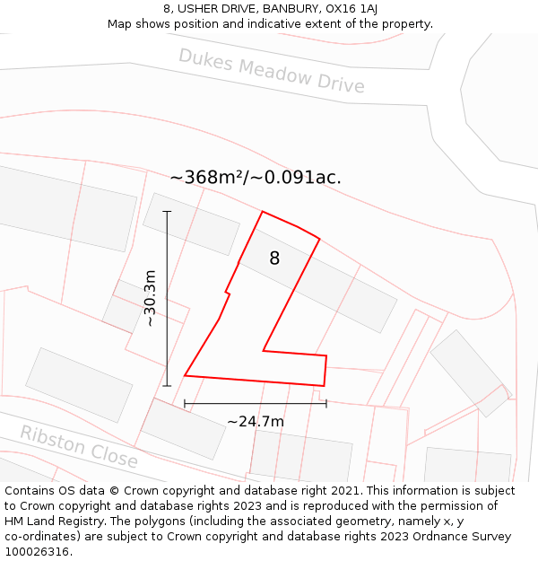 8, USHER DRIVE, BANBURY, OX16 1AJ: Plot and title map