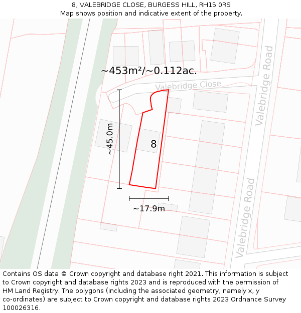 8, VALEBRIDGE CLOSE, BURGESS HILL, RH15 0RS: Plot and title map