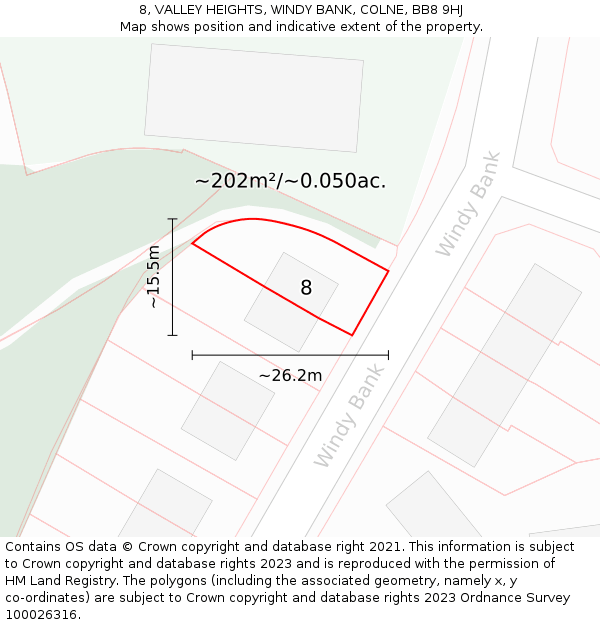 8, VALLEY HEIGHTS, WINDY BANK, COLNE, BB8 9HJ: Plot and title map