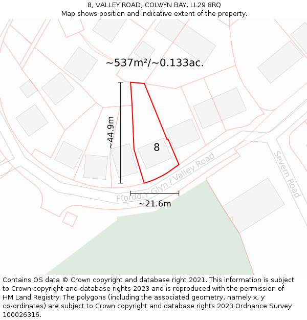 8, VALLEY ROAD, COLWYN BAY, LL29 8RQ: Plot and title map