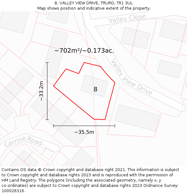 8, VALLEY VIEW DRIVE, TRURO, TR1 3UL: Plot and title map