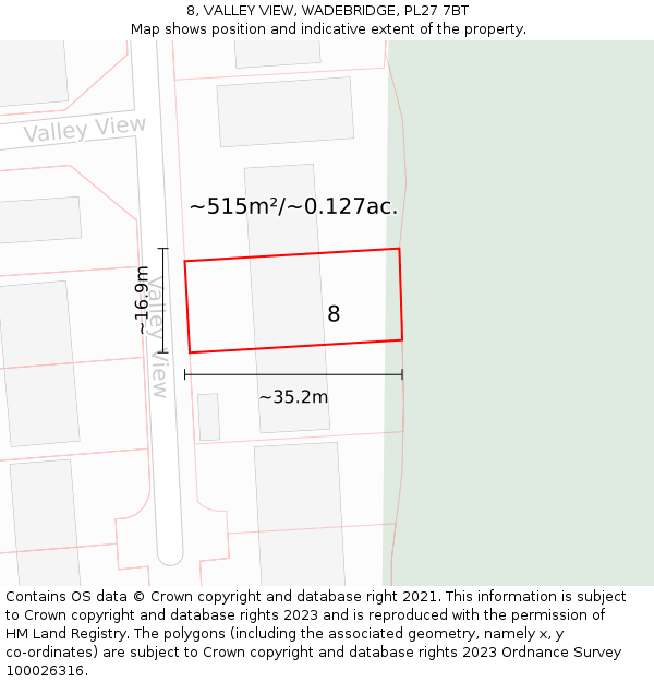 8, VALLEY VIEW, WADEBRIDGE, PL27 7BT: Plot and title map