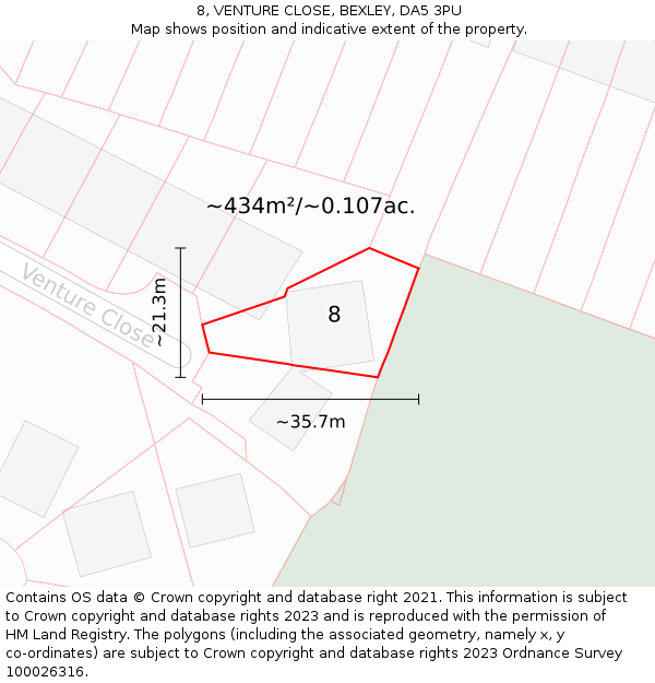 8, VENTURE CLOSE, BEXLEY, DA5 3PU: Plot and title map