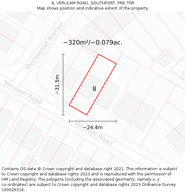 8, VERULAM ROAD, SOUTHPORT, PR9 7NR: Plot and title map