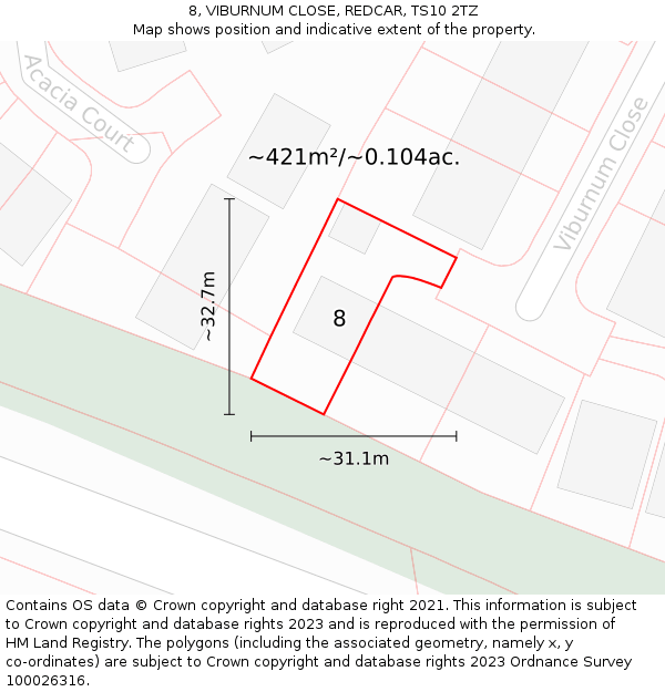 8, VIBURNUM CLOSE, REDCAR, TS10 2TZ: Plot and title map