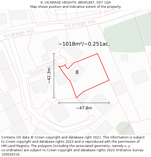 8, VICARAGE HEIGHTS, BENFLEET, SS7 1QA: Plot and title map