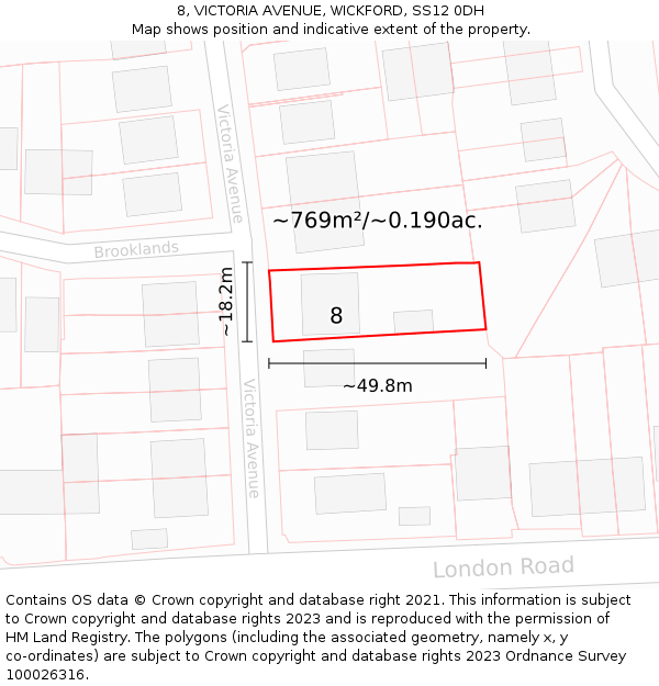 8, VICTORIA AVENUE, WICKFORD, SS12 0DH: Plot and title map