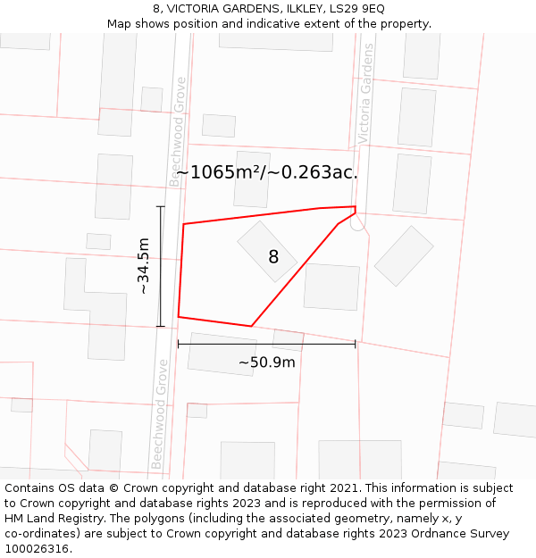 8, VICTORIA GARDENS, ILKLEY, LS29 9EQ: Plot and title map