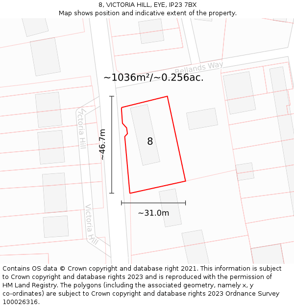 8, VICTORIA HILL, EYE, IP23 7BX: Plot and title map