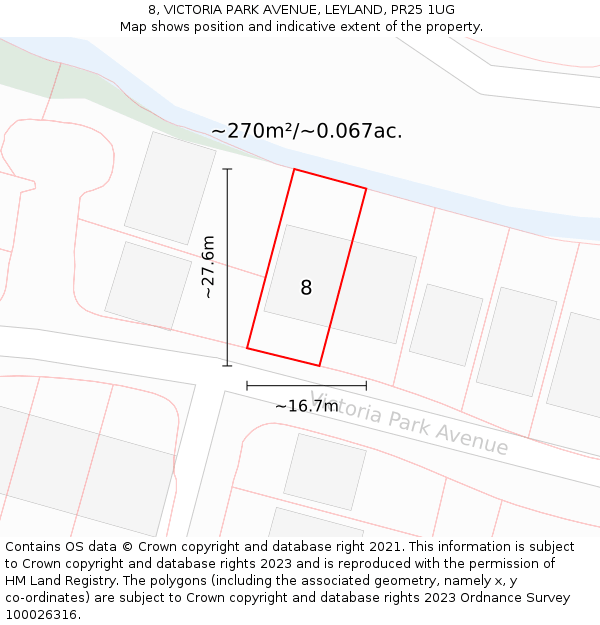 8, VICTORIA PARK AVENUE, LEYLAND, PR25 1UG: Plot and title map