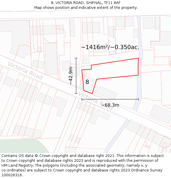 8, VICTORIA ROAD, SHIFNAL, TF11 8AF: Plot and title map