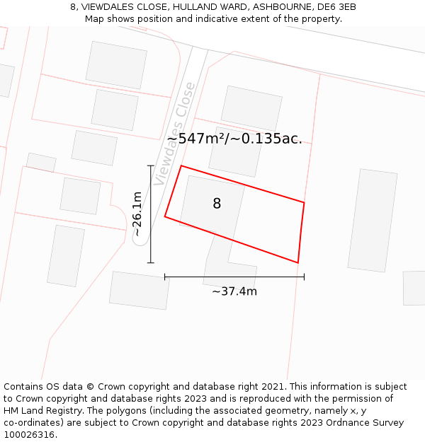 8, VIEWDALES CLOSE, HULLAND WARD, ASHBOURNE, DE6 3EB: Plot and title map