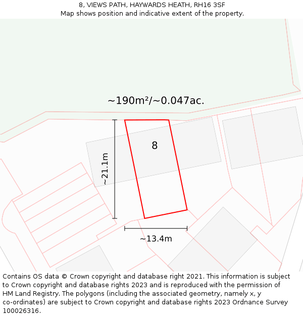 8, VIEWS PATH, HAYWARDS HEATH, RH16 3SF: Plot and title map