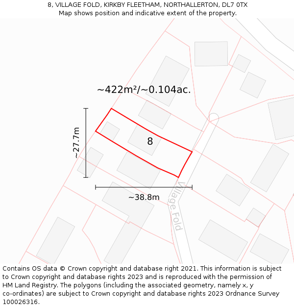 8, VILLAGE FOLD, KIRKBY FLEETHAM, NORTHALLERTON, DL7 0TX: Plot and title map