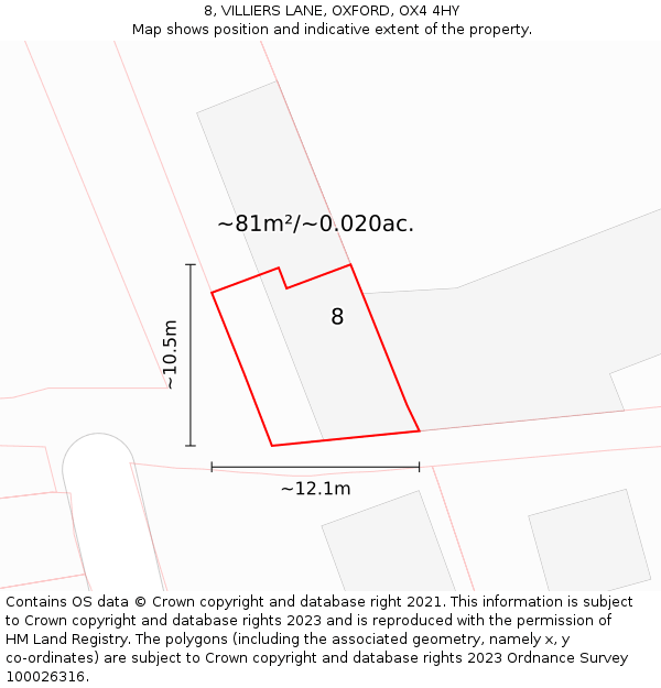 8, VILLIERS LANE, OXFORD, OX4 4HY: Plot and title map