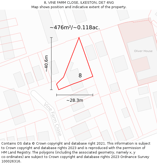 8, VINE FARM CLOSE, ILKESTON, DE7 4NG: Plot and title map