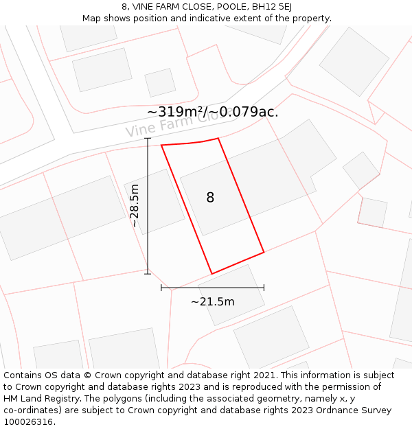 8, VINE FARM CLOSE, POOLE, BH12 5EJ: Plot and title map