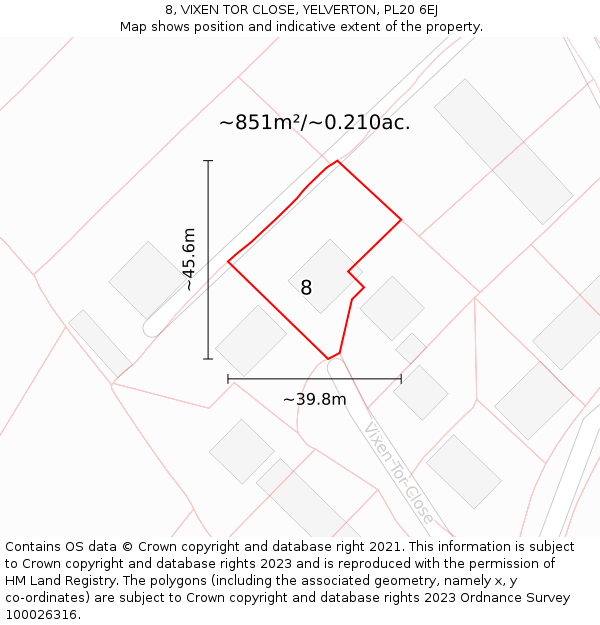 8, VIXEN TOR CLOSE, YELVERTON, PL20 6EJ: Plot and title map