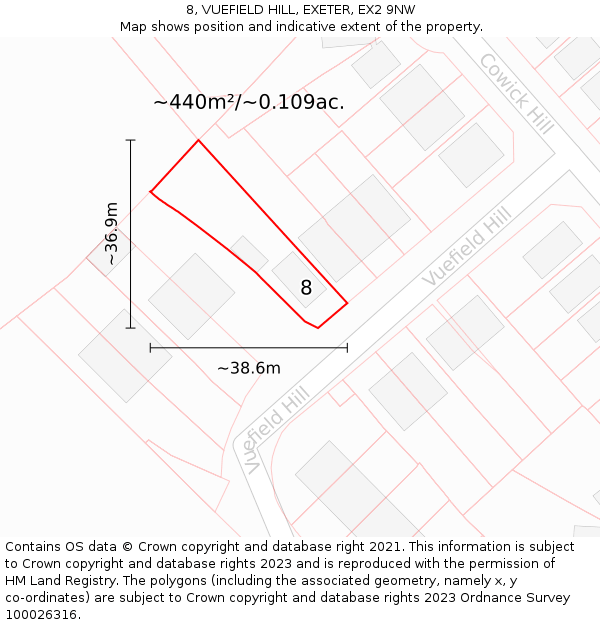 8, VUEFIELD HILL, EXETER, EX2 9NW: Plot and title map