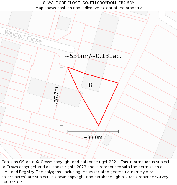 8, WALDORF CLOSE, SOUTH CROYDON, CR2 6DY: Plot and title map