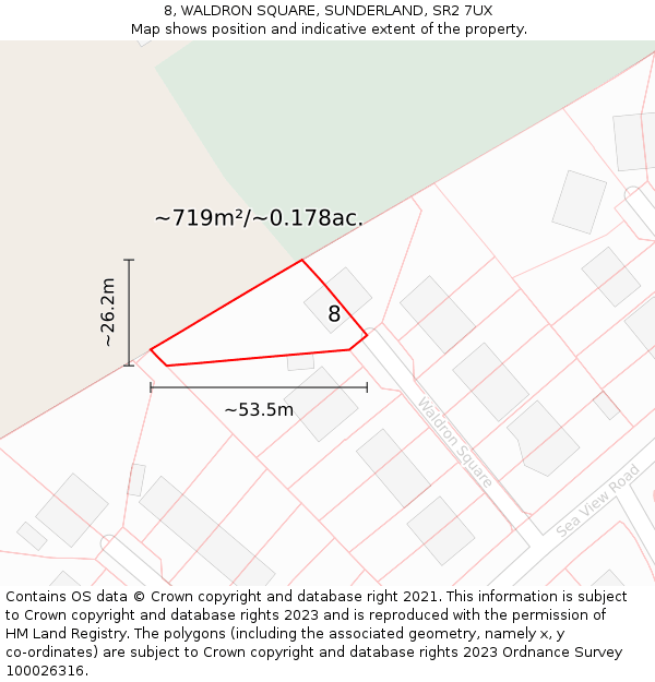 8, WALDRON SQUARE, SUNDERLAND, SR2 7UX: Plot and title map