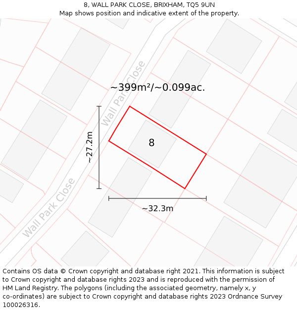 8, WALL PARK CLOSE, BRIXHAM, TQ5 9UN: Plot and title map