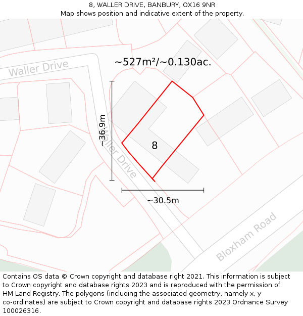 8, WALLER DRIVE, BANBURY, OX16 9NR: Plot and title map