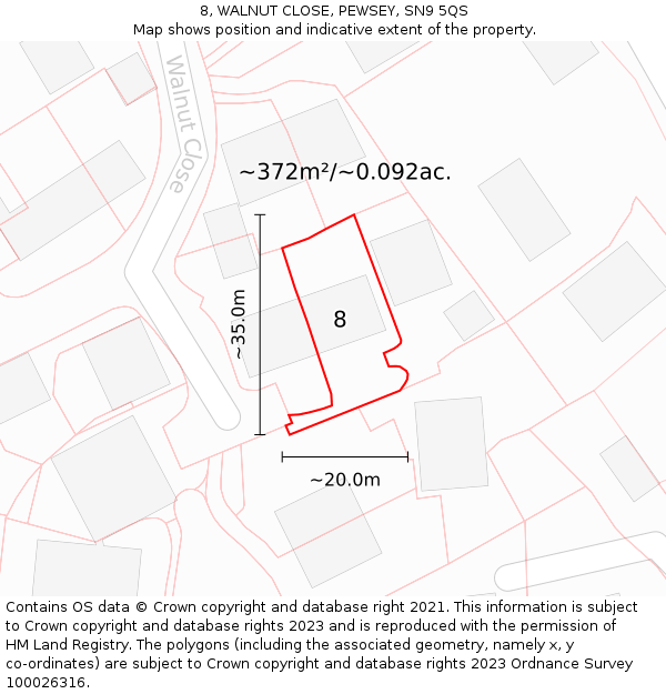 8, WALNUT CLOSE, PEWSEY, SN9 5QS: Plot and title map