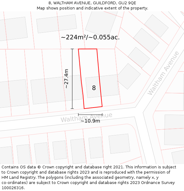 8, WALTHAM AVENUE, GUILDFORD, GU2 9QE: Plot and title map