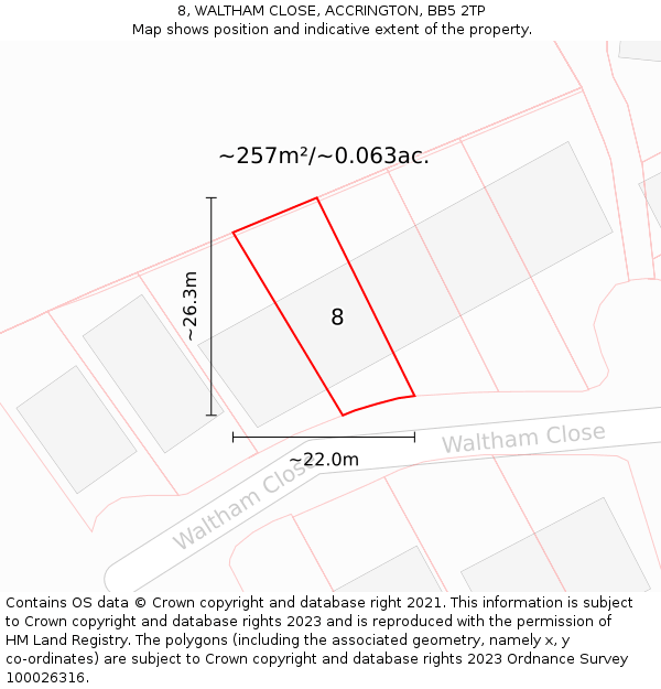 8, WALTHAM CLOSE, ACCRINGTON, BB5 2TP: Plot and title map