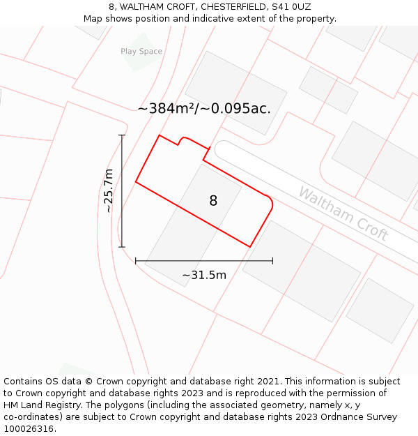 8, WALTHAM CROFT, CHESTERFIELD, S41 0UZ: Plot and title map
