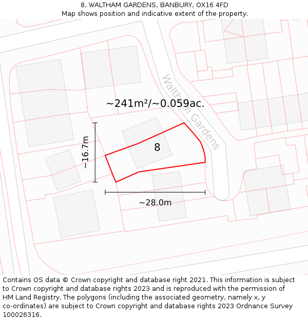 8, WALTHAM GARDENS, BANBURY, OX16 4FD: Plot and title map