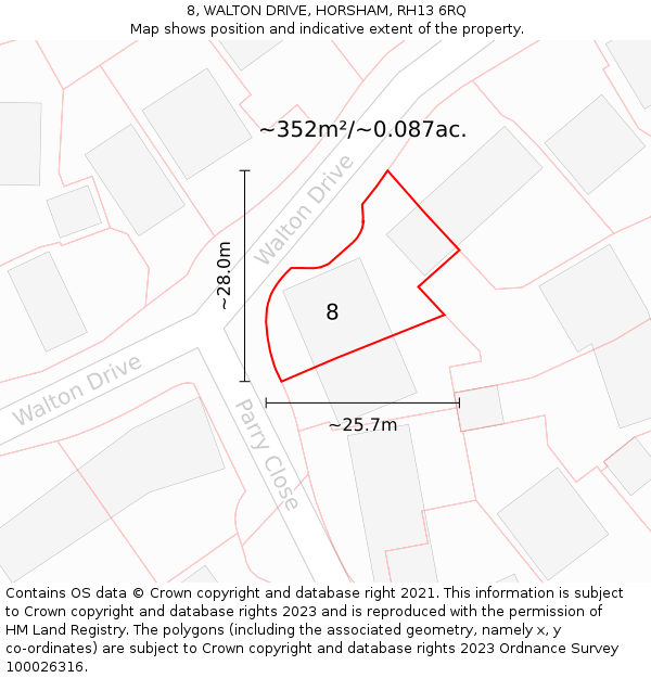 8, WALTON DRIVE, HORSHAM, RH13 6RQ: Plot and title map