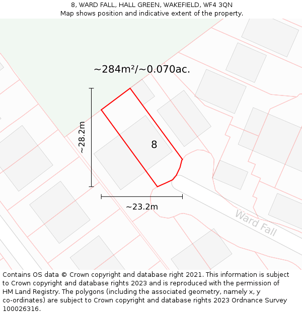 8, WARD FALL, HALL GREEN, WAKEFIELD, WF4 3QN: Plot and title map