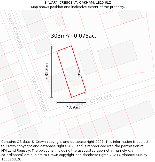 8, WARN CRESCENT, OAKHAM, LE15 6LZ: Plot and title map