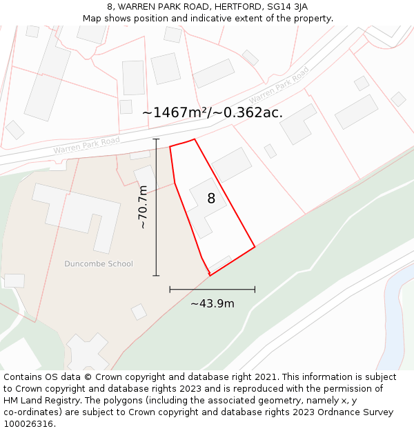 8, WARREN PARK ROAD, HERTFORD, SG14 3JA: Plot and title map