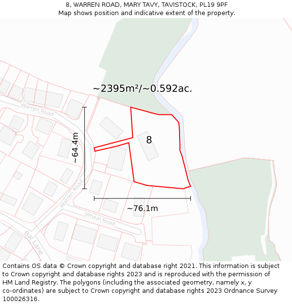 8, WARREN ROAD, MARY TAVY, TAVISTOCK, PL19 9PF: Plot and title map