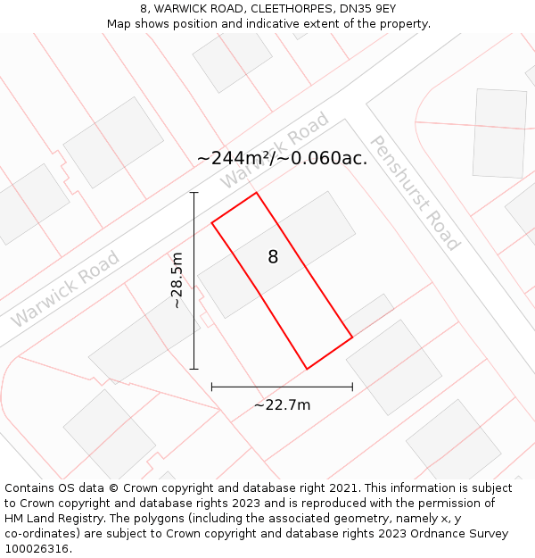 8, WARWICK ROAD, CLEETHORPES, DN35 9EY: Plot and title map