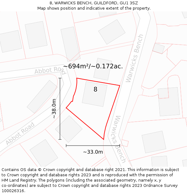 8, WARWICKS BENCH, GUILDFORD, GU1 3SZ: Plot and title map