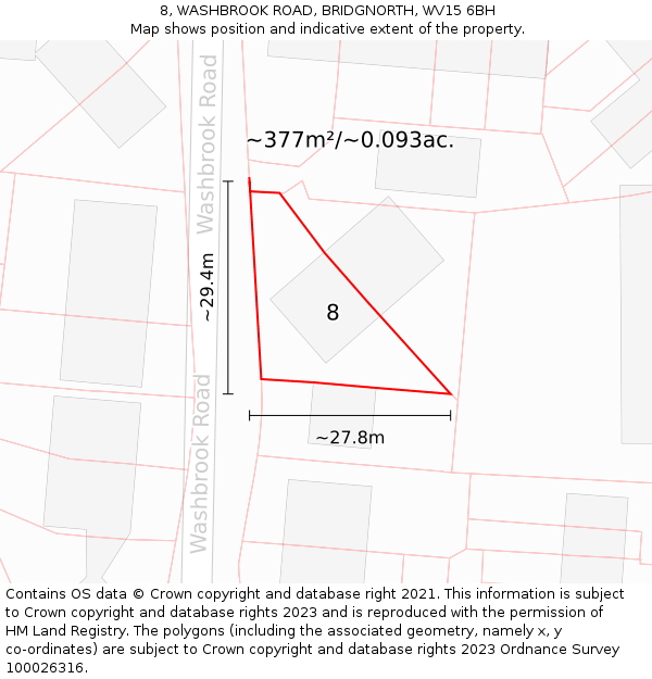 8, WASHBROOK ROAD, BRIDGNORTH, WV15 6BH: Plot and title map