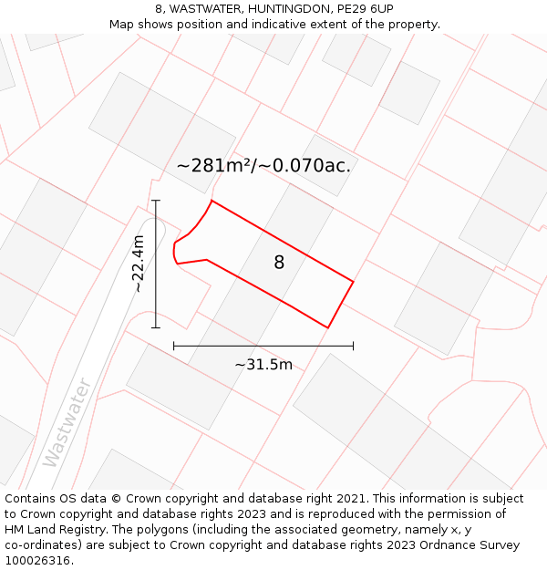 8, WASTWATER, HUNTINGDON, PE29 6UP: Plot and title map