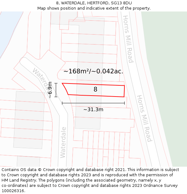 8, WATERDALE, HERTFORD, SG13 8DU: Plot and title map