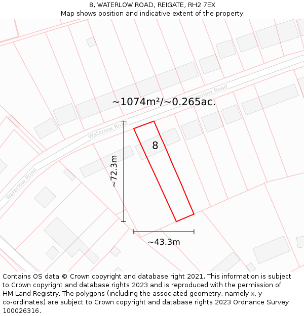 8, WATERLOW ROAD, REIGATE, RH2 7EX: Plot and title map